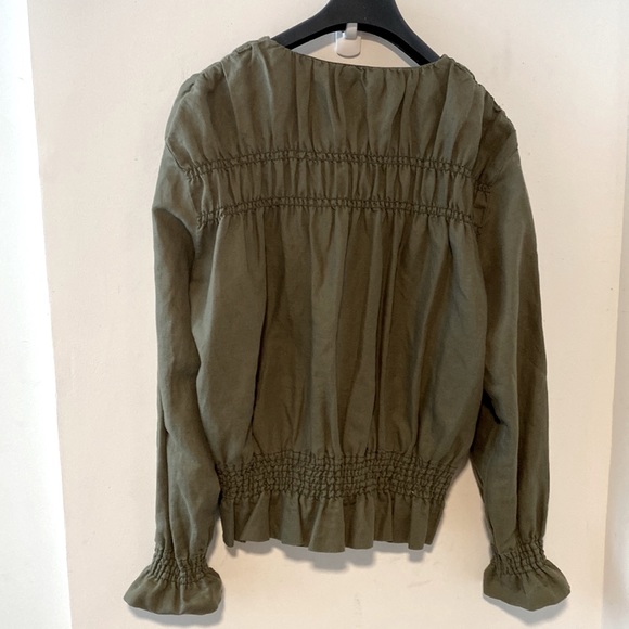 FRAME Denim Army Green Smocked Linen Bomber Jacket Size L - Picture 6 of 7
